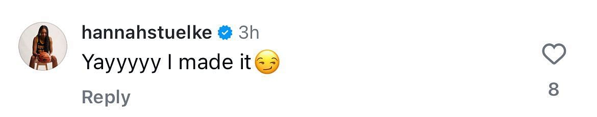 Hannah Stuelke comments on teammate Taylor McCabe's Instagram post